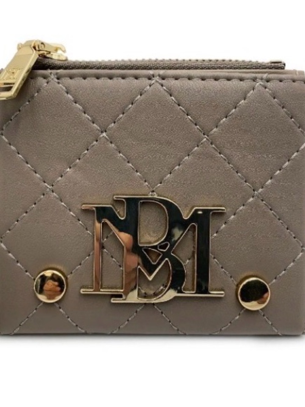 Badgley Mischka Taupe Quilted Mini Wallet with Gold Hardware